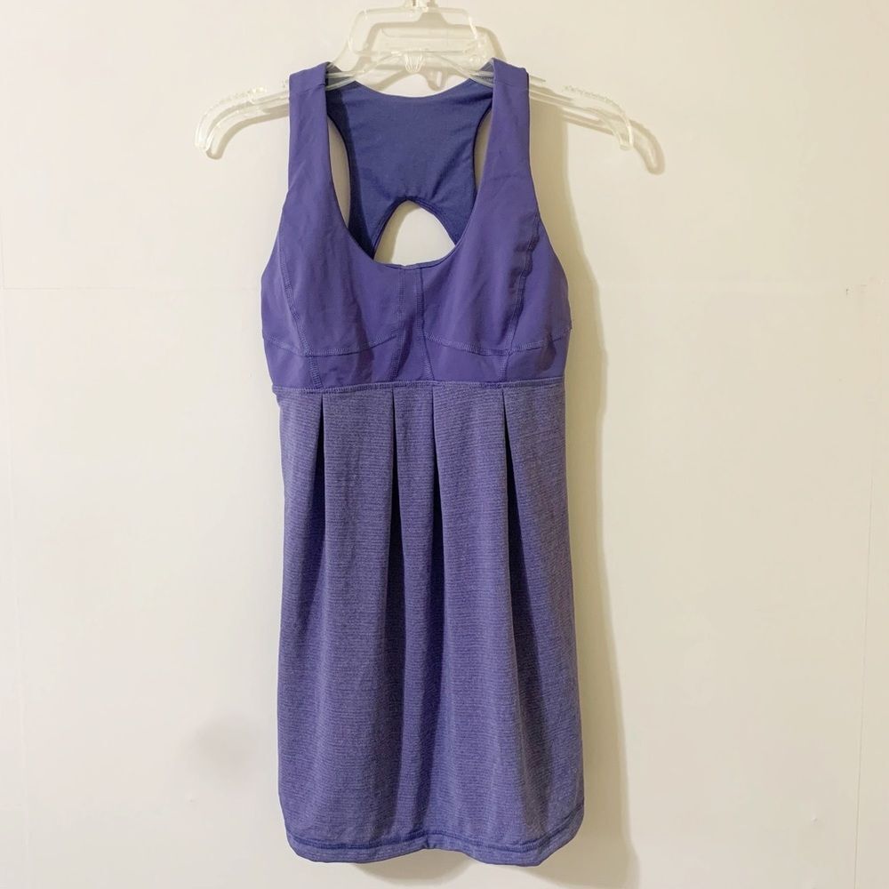 Lululemon Size 4 Shelf Bra Cinched Waist Cut Out Back Purple Workout Tank